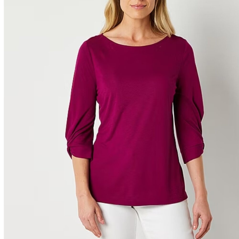 Loft Women's Burgundy Quarter Length Sleeve Jersey Knit Top